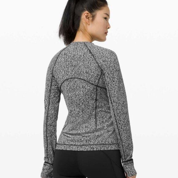 Lululemon Runderful Long Sleeve Scattered Herringbone Black White - Picture 3 of 12